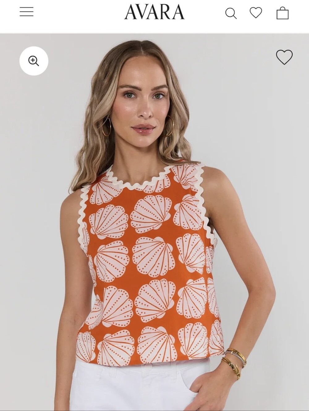 Avara orange Shell Print Sleeveless Women's Top